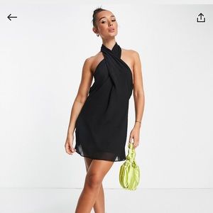 Backless black mini dress